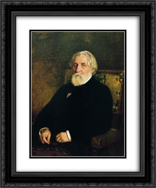 Portrait of writer Ivan Sergeyevich Turgenev 20x24 Black Ornate Wood Framed Art Print Poster with Double Matting by Repin, Ilya