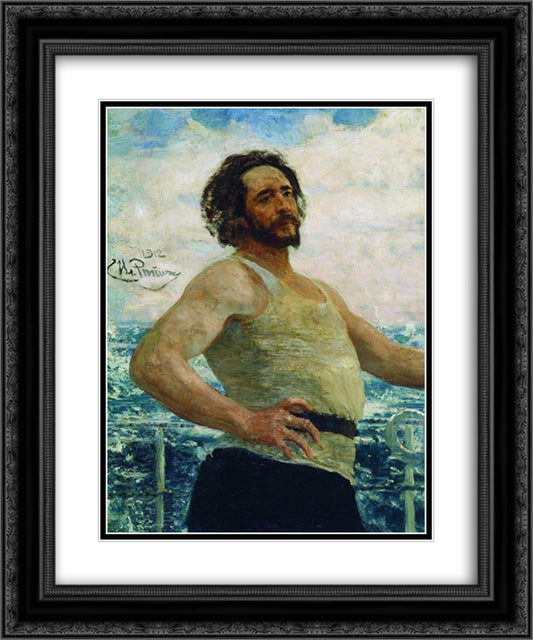 Portrait of writer Leonid Nikolayevich Andreyev on a yacht 20x24 Black Ornate Wood Framed Art Print Poster with Double Matting by Repin, Ilya