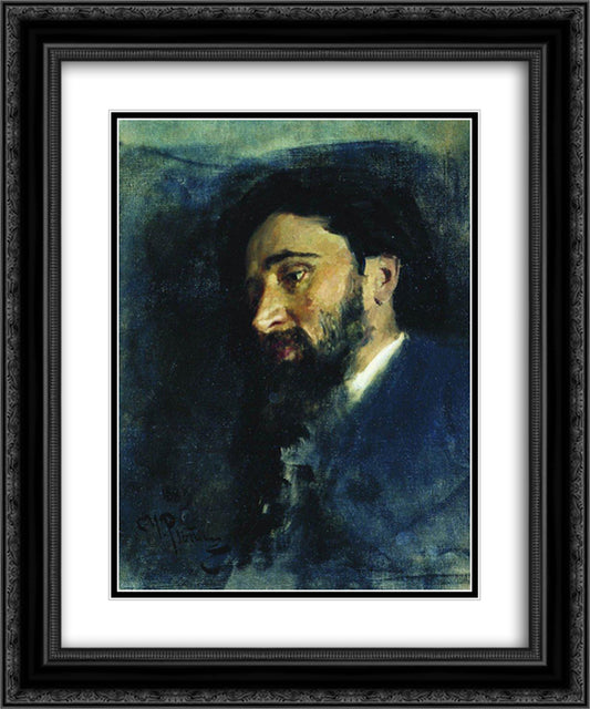 Portrait of writer Vsevolod Mikhailovich Garshin. Study. 20x24 Black Ornate Wood Framed Art Print Poster with Double Matting by Repin, Ilya
