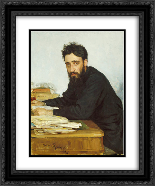 Portrait of writer Vsevolod Mikhailovich Garshin 20x24 Black Ornate Wood Framed Art Print Poster with Double Matting by Repin, Ilya