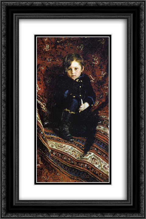 Portrait of Yuriy Repin, the Artist's son 16x24 Black Ornate Wood Framed Art Print Poster with Double Matting by Repin, Ilya