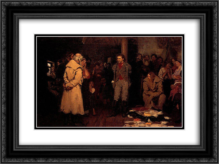 Putting a Propagandist Under Arrest 24x18 Black Ornate Wood Framed Art Print Poster with Double Matting by Repin, Ilya