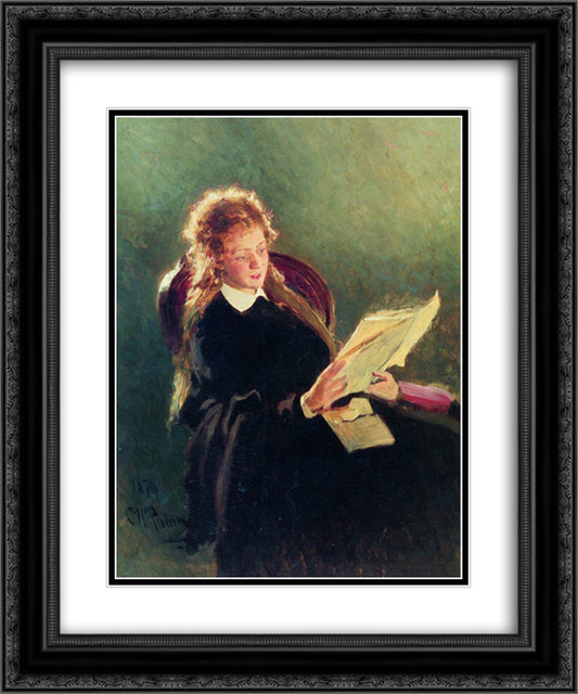 Reading girl 20x24 Black Ornate Wood Framed Art Print Poster with Double Matting by Repin, Ilya