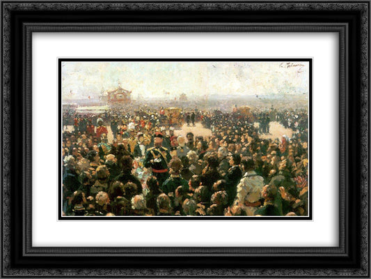 Reception for Local Cossack Leaders by Alexander III in the Court of the Petrovsky Palace in Moscow 24x18 Black Ornate Wood Framed Art Print Poster with Double Matting by Repin, Ilya