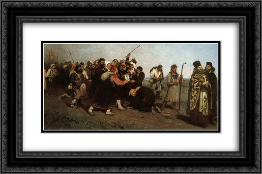 Religious Procession 24x16 Black Ornate Wood Framed Art Print Poster with Double Matting by Repin, Ilya