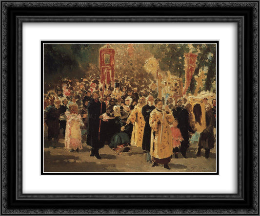 Religious procession in an oak forest. Appearance of the icon 24x20 Black Ornate Wood Framed Art Print Poster with Double Matting by Repin, Ilya