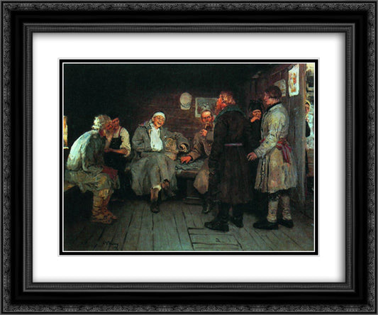 Returning from the war 24x20 Black Ornate Wood Framed Art Print Poster with Double Matting by Repin, Ilya