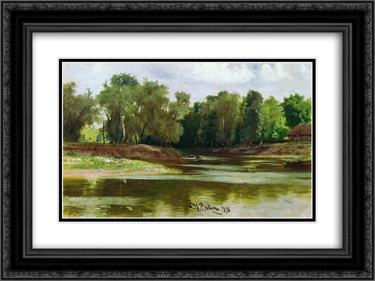 River Bank 24x18 Black Ornate Wood Framed Art Print Poster with Double Matting by Repin, Ilya