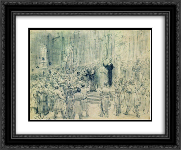Sermon of Josaphat Kuntsevich in Belarus 24x20 Black Ornate Wood Framed Art Print Poster with Double Matting by Repin, Ilya