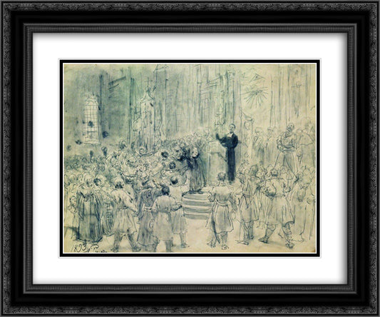 Sermon of Josaphat Kuntsevich in Belarus 24x20 Black Ornate Wood Framed Art Print Poster with Double Matting by Repin, Ilya