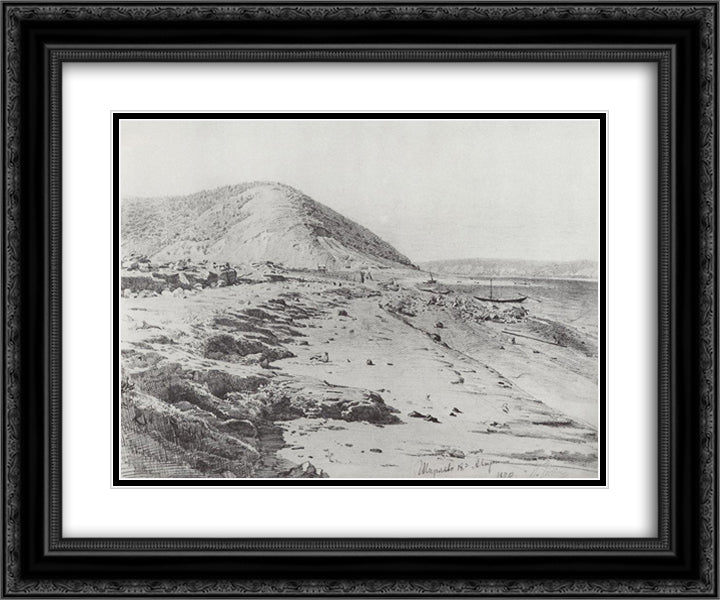 Shiryaev gully on the Volga 24x20 Black Ornate Wood Framed Art Print Poster with Double Matting by Repin, Ilya
