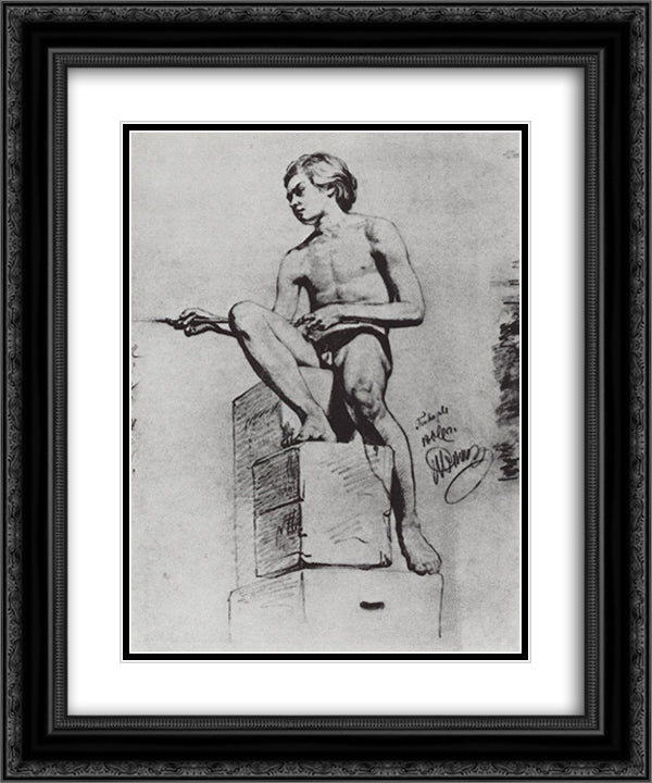 Sitting model 20x24 Black Ornate Wood Framed Art Print Poster with Double Matting by Repin, Ilya