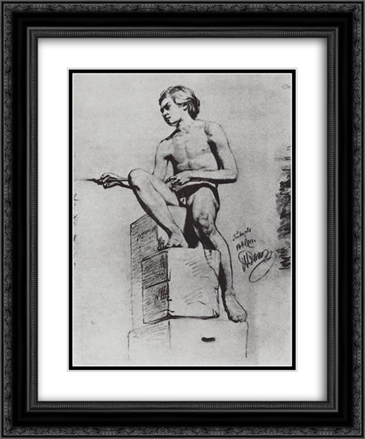 Sitting model 20x24 Black Ornate Wood Framed Art Print Poster with Double Matting by Repin, Ilya