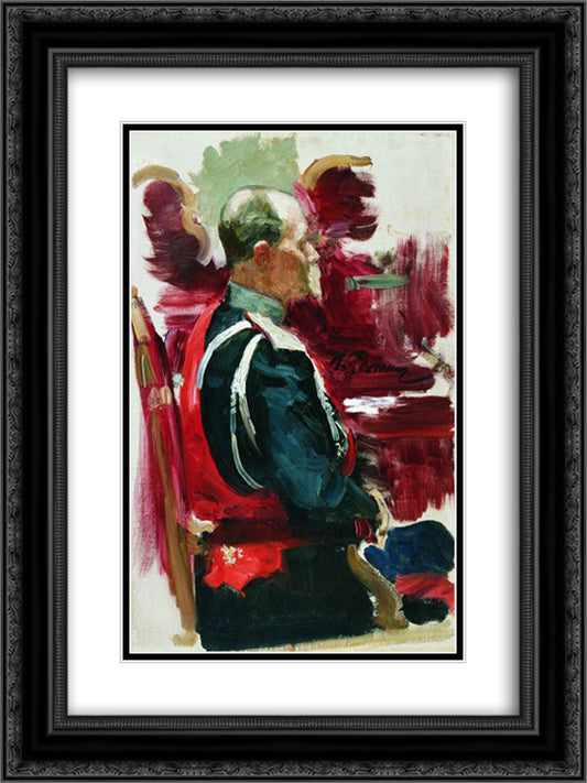 Sketch for the painting Ceremonial Meeting of the State Council on May 7, 1901 18x24 Black Ornate Wood Framed Art Print Poster with Double Matting by Repin, Ilya