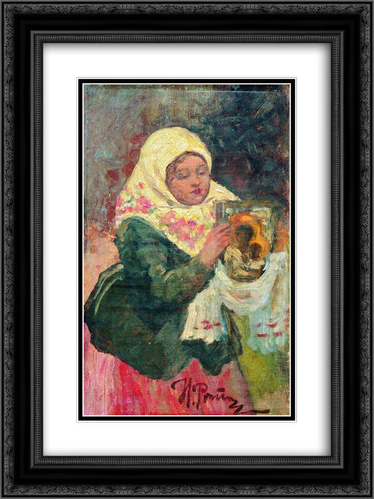 Sketch for the painting Krestny Khod (Religious Procession) in Kursk Gubernia 18x24 Black Ornate Wood Framed Art Print Poster with Double Matting by Repin, Ilya