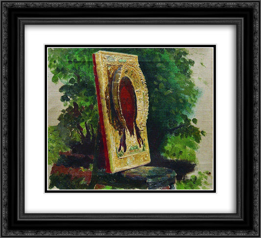 Sketch with the icon of Saviour 22x20 Black Ornate Wood Framed Art Print Poster with Double Matting by Repin, Ilya
