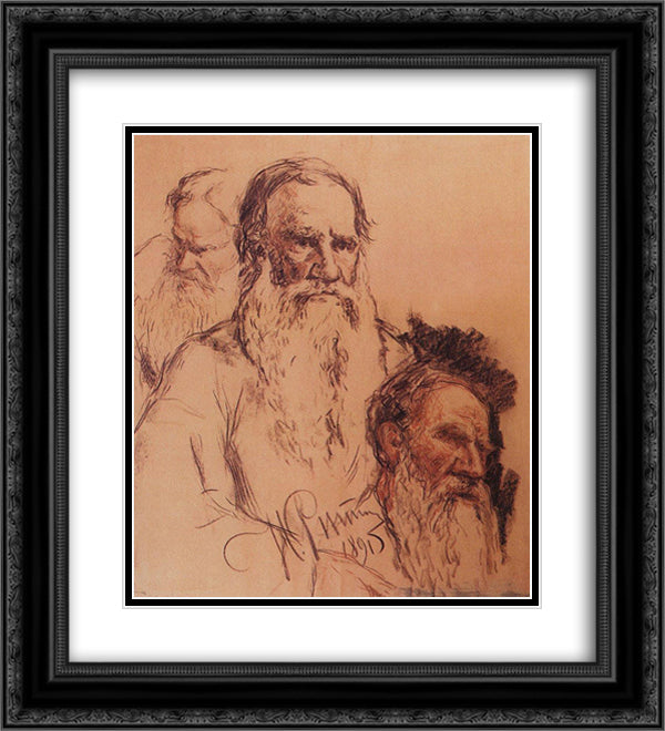Sketches of Leo Tolstoy 20x22 Black Ornate Wood Framed Art Print Poster with Double Matting by Repin, Ilya
