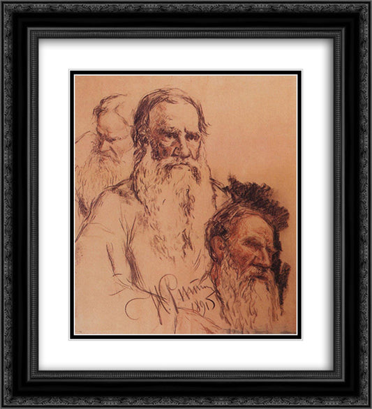 Sketches of Leo Tolstoy 20x22 Black Ornate Wood Framed Art Print Poster with Double Matting by Repin, Ilya