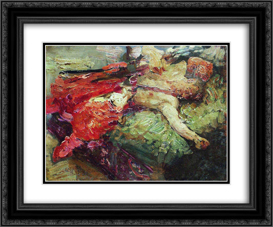 Sleeping Cossack 24x20 Black Ornate Wood Framed Art Print Poster with Double Matting by Repin, Ilya