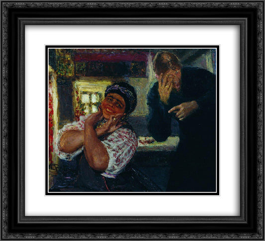 Solokha and deacon 22x20 Black Ornate Wood Framed Art Print Poster with Double Matting by Repin, Ilya