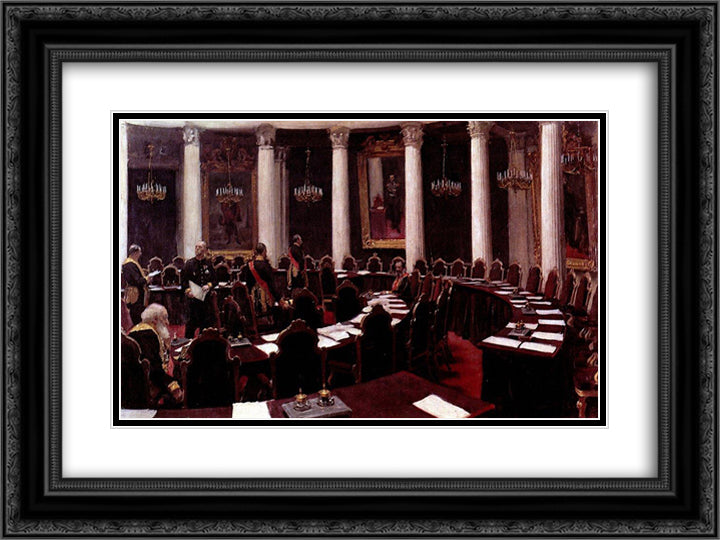 State Council Hall 24x18 Black Ornate Wood Framed Art Print Poster with Double Matting by Repin, Ilya