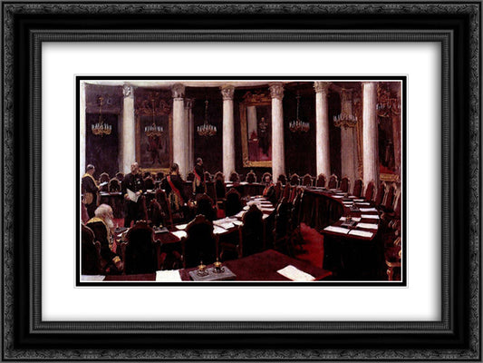 State Council Hall 24x18 Black Ornate Wood Framed Art Print Poster with Double Matting by Repin, Ilya