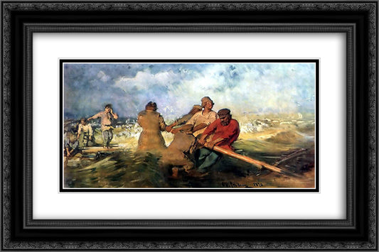 Storm on the Volga 24x16 Black Ornate Wood Framed Art Print Poster with Double Matting by Repin, Ilya