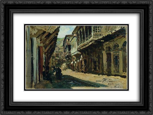 Street in Tiflis 24x18 Black Ornate Wood Framed Art Print Poster with Double Matting by Repin, Ilya