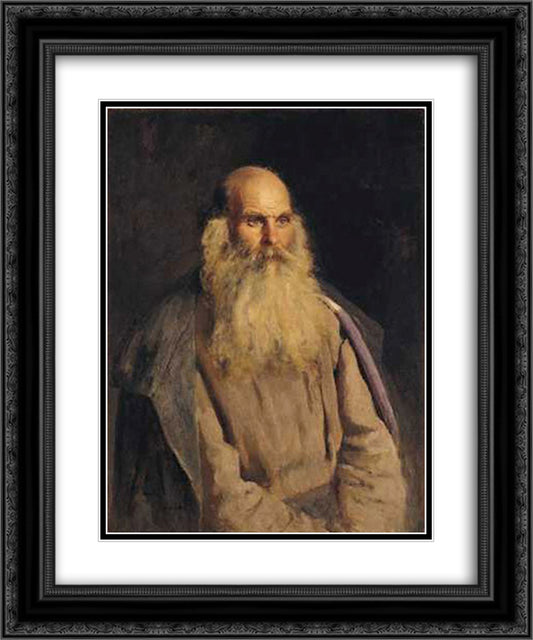 Study of an Old-Man 20x24 Black Ornate Wood Framed Art Print Poster with Double Matting by Repin, Ilya