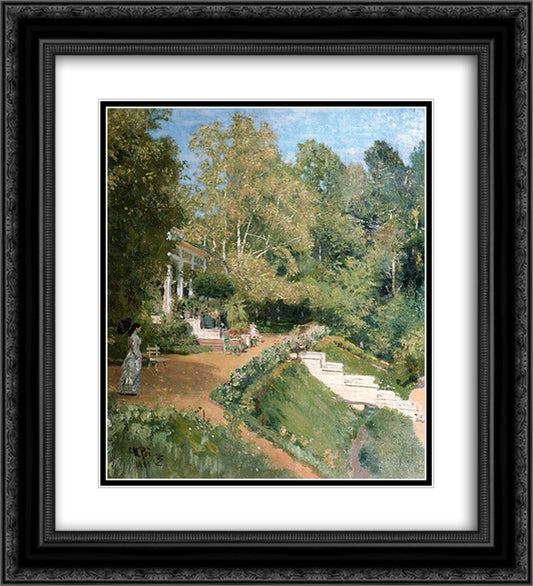 Summer day in Abramtsevo 20x22 Black Ornate Wood Framed Art Print Poster with Double Matting by Repin, Ilya
