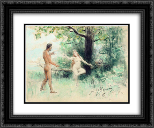 Temptation 24x20 Black Ornate Wood Framed Art Print Poster with Double Matting by Repin, Ilya
