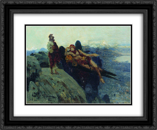Temptation of Christ 24x20 Black Ornate Wood Framed Art Print Poster with Double Matting by Repin, Ilya