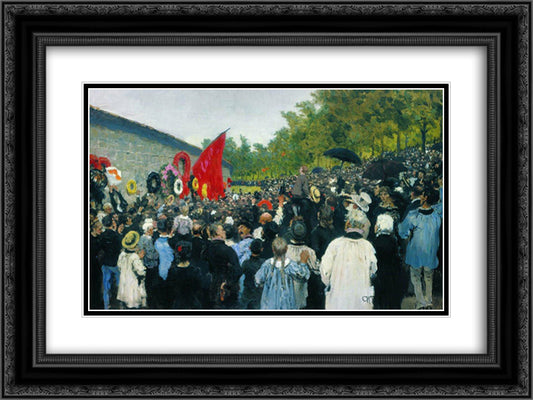 The Annual Memorial Meeting Near the Wall of the Communards in the Cemetery of Pere Lachaise in Paris 24x18 Black Ornate Wood Framed Art Print Poster with Double Matting by Repin, Ilya