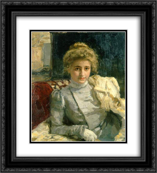 The Blond (Portrait of Tevashova) 20x22 Black Ornate Wood Framed Art Print Poster with Double Matting by Repin, Ilya