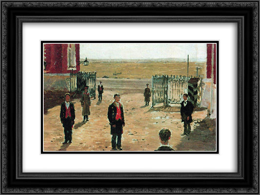 The Courtyard of Petrovsky Palace 24x18 Black Ornate Wood Framed Art Print Poster with Double Matting by Repin, Ilya