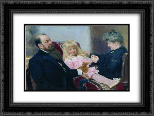 The Delarov Family Portrait 24x18 Black Ornate Wood Framed Art Print Poster with Double Matting by Repin, Ilya