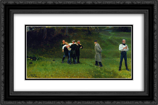 The Duel 24x16 Black Ornate Wood Framed Art Print Poster with Double Matting by Repin, Ilya