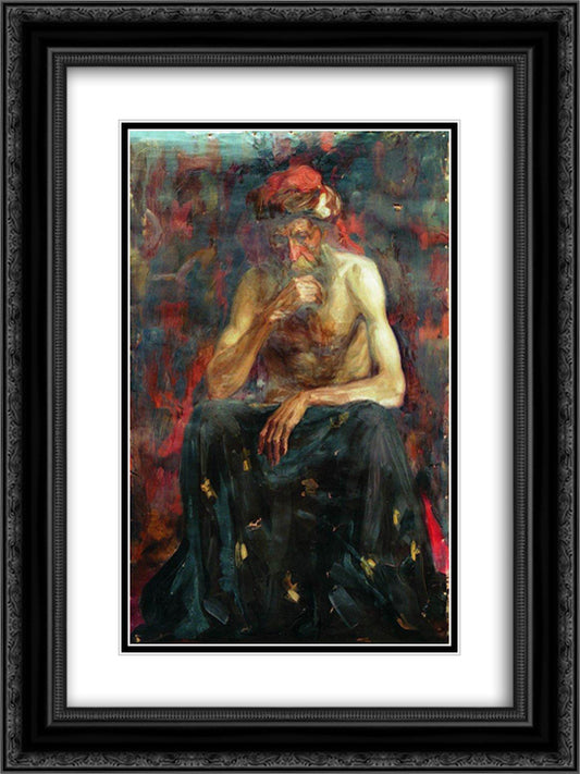 The model in the turban 18x24 Black Ornate Wood Framed Art Print Poster with Double Matting by Repin, Ilya