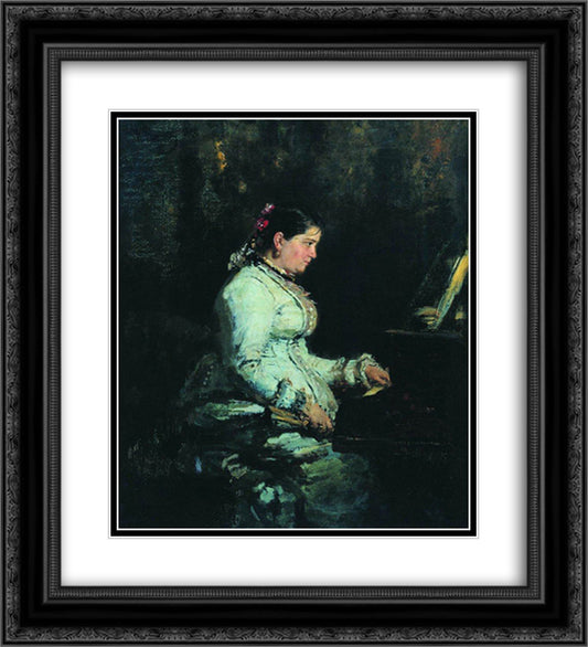 The piano. Portrait of S.V. Tarnovskaya 20x22 Black Ornate Wood Framed Art Print Poster with Double Matting by Repin, Ilya