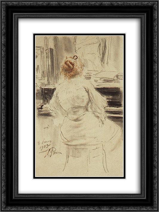 The piano 18x24 Black Ornate Wood Framed Art Print Poster with Double Matting by Repin, Ilya