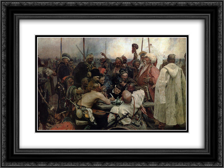 The Reply of the Zaporozhian Cossacks to Sultan Mahmoud IV 24x18 Black Ornate Wood Framed Art Print Poster with Double Matting by Repin, Ilya
