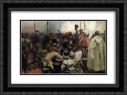 The Reply of the Zaporozhian Cossacks to Sultan Mahmoud IV 24x18 Black Ornate Wood Framed Art Print Poster with Double Matting by Repin, Ilya