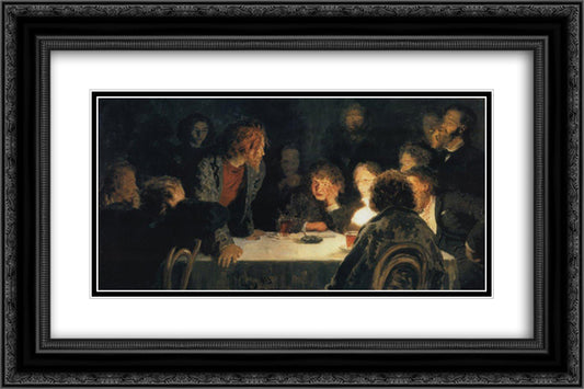 The Revolutionary Meeting 24x16 Black Ornate Wood Framed Art Print Poster with Double Matting by Repin, Ilya