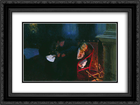 The Self immolation of Gogol 24x18 Black Ornate Wood Framed Art Print Poster with Double Matting by Repin, Ilya