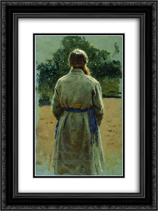 The sergeant, from the back, lit by the sun 18x24 Black Ornate Wood Framed Art Print Poster with Double Matting by Repin, Ilya