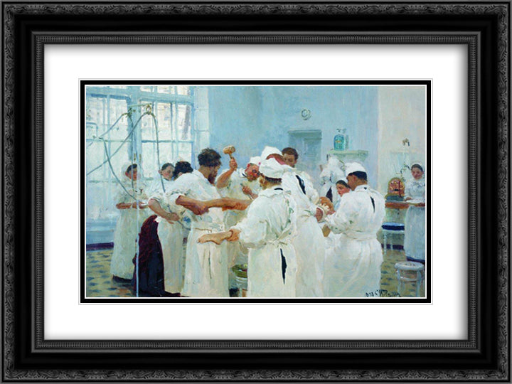 The Surgeon E. Pavlov in the Operating Theater 24x18 Black Ornate Wood Framed Art Print Poster with Double Matting by Repin, Ilya