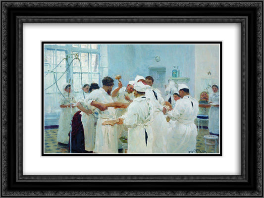 The Surgeon E. Pavlov in the Operating Theater 24x18 Black Ornate Wood Framed Art Print Poster with Double Matting by Repin, Ilya