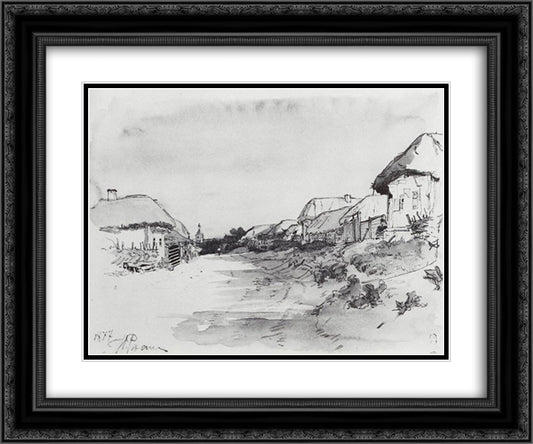 The Village of Mokhnachi 24x20 Black Ornate Wood Framed Art Print Poster with Double Matting by Repin, Ilya