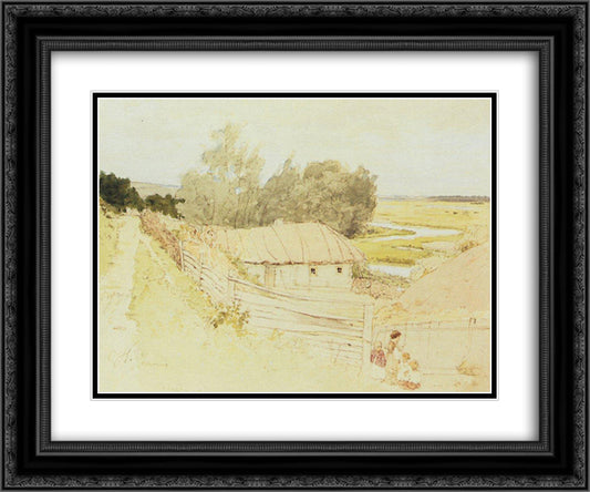 The Village of Mokhnachi near Chuguyev 24x20 Black Ornate Wood Framed Art Print Poster with Double Matting by Repin, Ilya