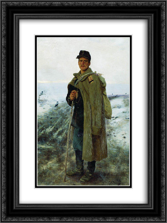 To his homeland. The hero of the last war 18x24 Black Ornate Wood Framed Art Print Poster with Double Matting by Repin, Ilya